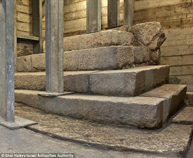 A stone podium (pictured) that sat alongside the ancient main street through the Biblical City of David, on the outskirts of Jerusalem, has been unearthed by archaeologists. They believe it may have been used for making official pronouncements to passing pilgrims or even an early lost and found to reunite them with lost property