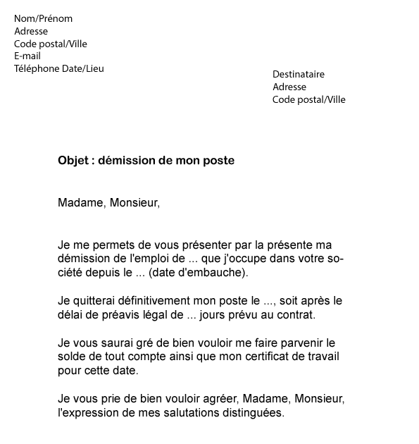 Exemple De Lettre De Démission Btp  Covering Letter Example