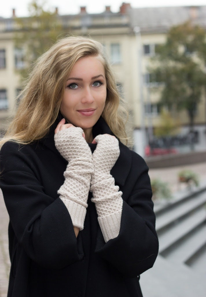 long fingerless in high quality blended merino wool and cashmere color light camel - iveta67