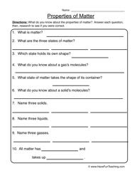 Physical Properties Of Matter Worksheet 3rd Grade - worksheet