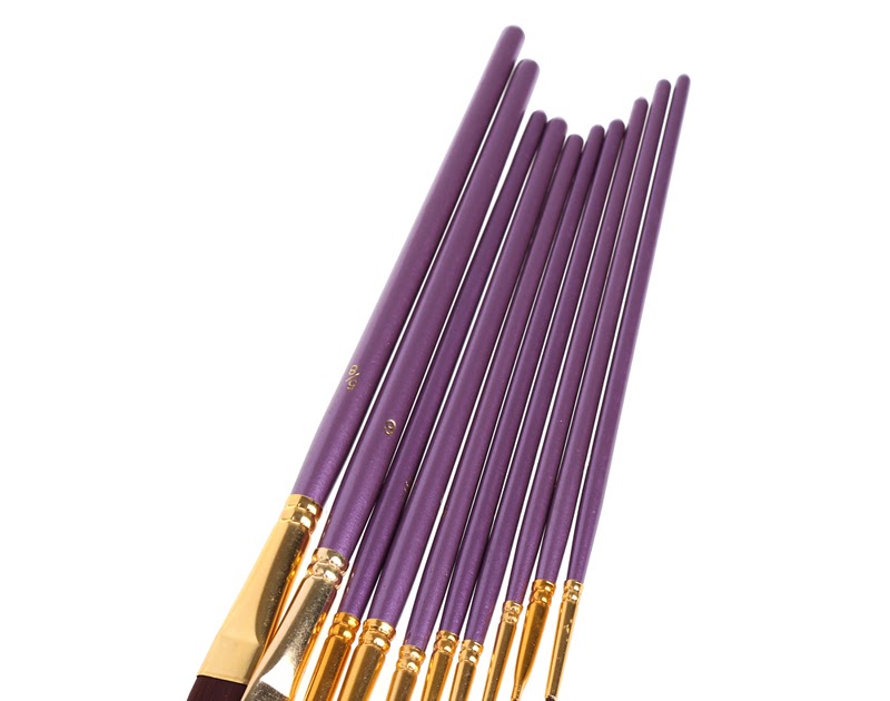 New 10Pcs Purple Artist Paint Brush Set Nylon Hair