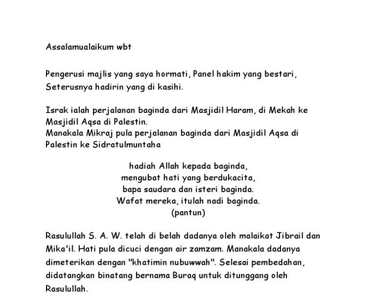 Contoh Teks Story Telling Pendek Israk Mikraj
