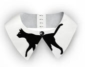 Pointy white leather collar with a cat. - KragrlicaCollars