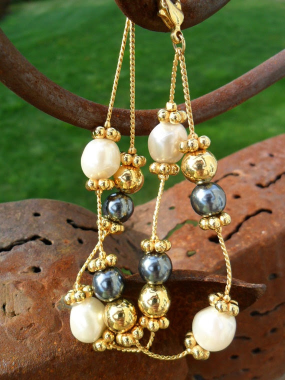 http://www.pinterest.com/pin/115615915403722638/ Vintage Bracelet Gold Tone Metal with Blue Slate and by KathiJanes, $8.95