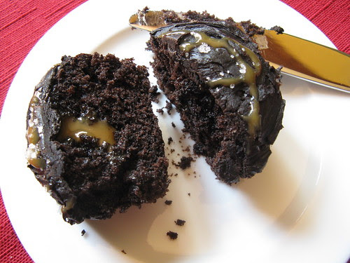 Dark Chocolate Cupcakes with Caramel & Sea Salt