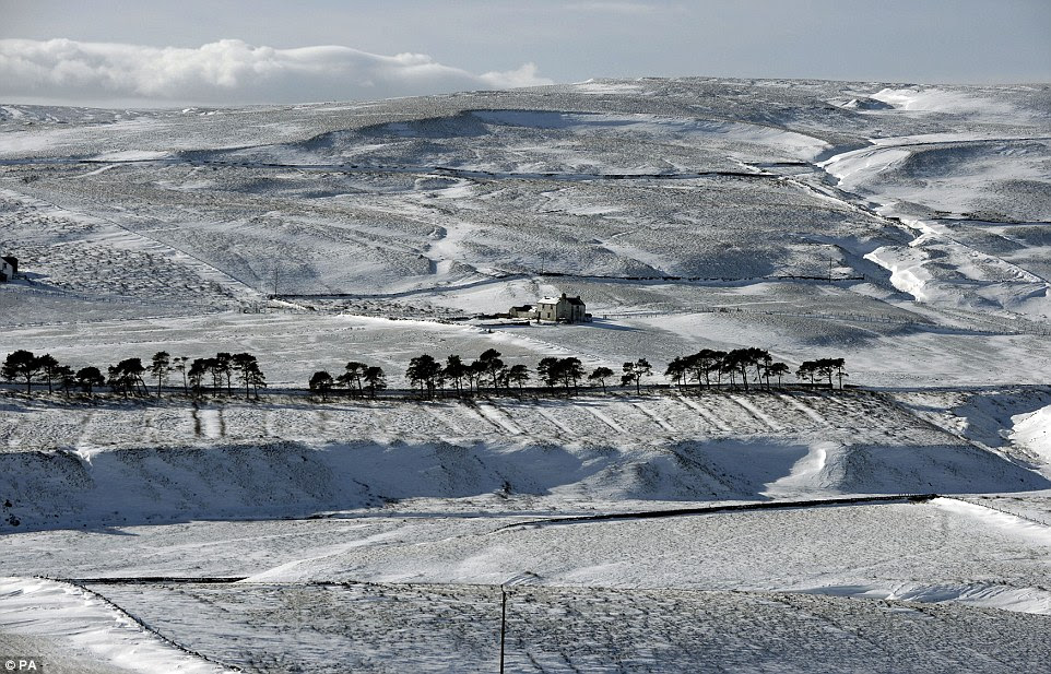 Barren: Temperatures in Teesdale were set to reach no more than 2C today meaning the snow that has already fallen is refusing to melt