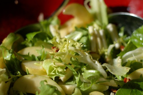 Frisee, apple and celeriac salad with shallot-citrus dressing