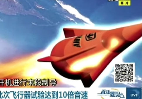 Screenshot do relatório televisão chinesa em um veículo hipersônico Exército dos EUA