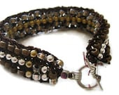 Metal BEADED Cuff Bracelet, Copper Silver, Brown, Gold, NATURAL TRIO, Hand Knit Wearable Fiber Art, Reversible, Sereba  Designs on Etsy - SerebaDesigns