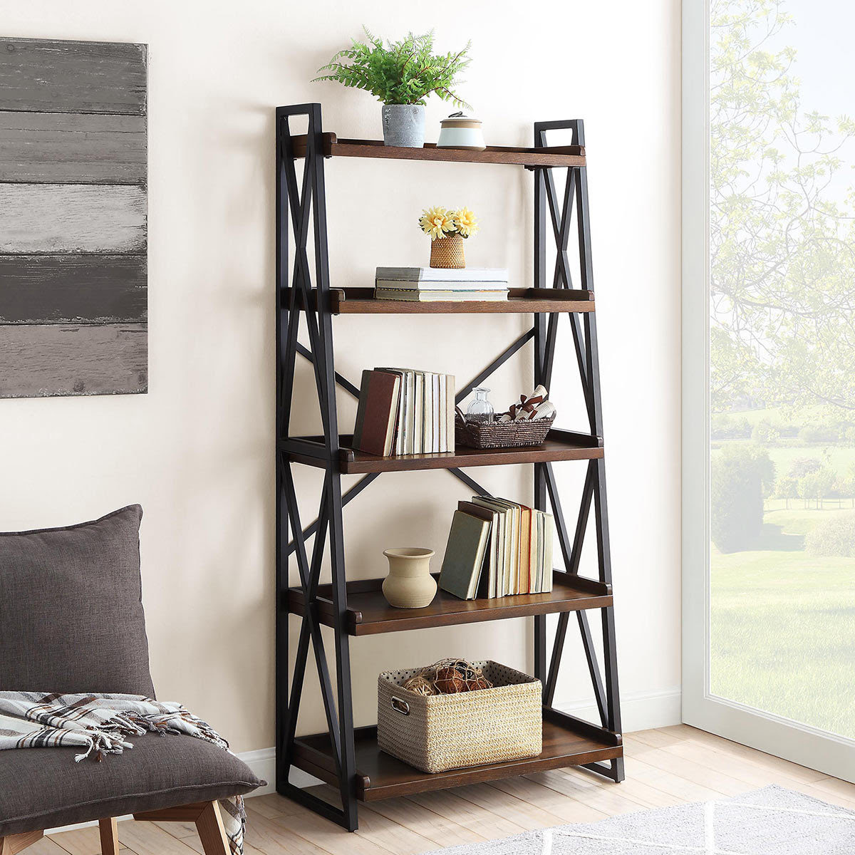 Enticing Bayside Furnishings Ladder, Sliding Door Bookcase Costco