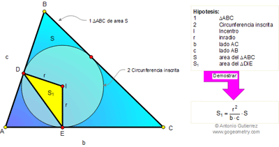 Problema de Geometría 80: Triangulo, Área, Circunferencia Inscrita, Incentro, Inradio, Lados.