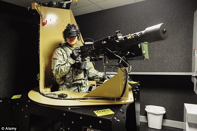 A US Army soldier is shown training using the Dismounted soldier Training System (DSTS). The DSTS is the first fully-immersive virtual reality training system which simulates a combat environment