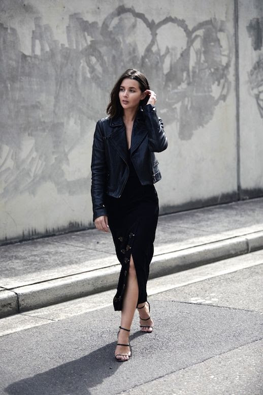 Le Fashion Blog Leather Jacket Black Tank Black Button Midi Skirt Black Heels Via Harper And Harley 