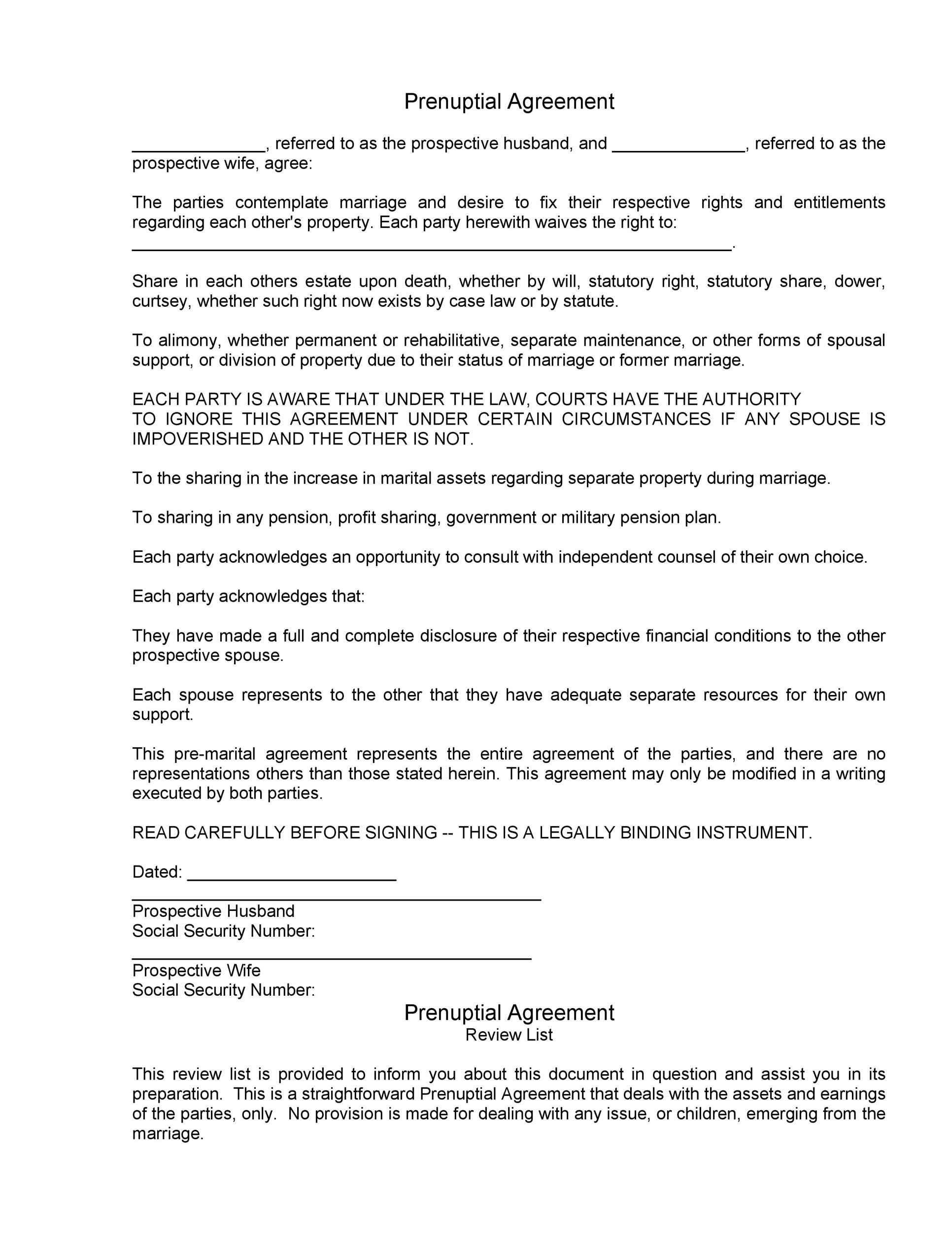 Free Printable Prenuptial Agreement Form