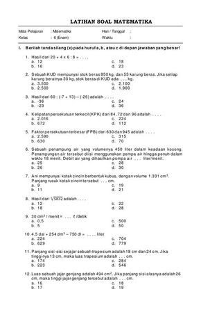 Soal matematika kelas 6 bimbel brilian