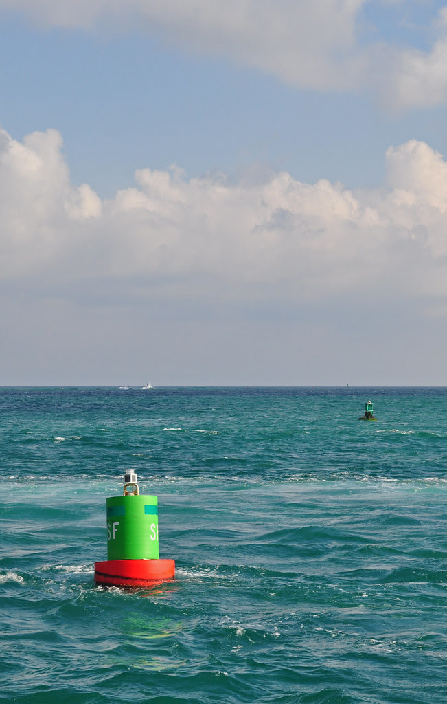 Red and Green Buoy in a Blue Sea