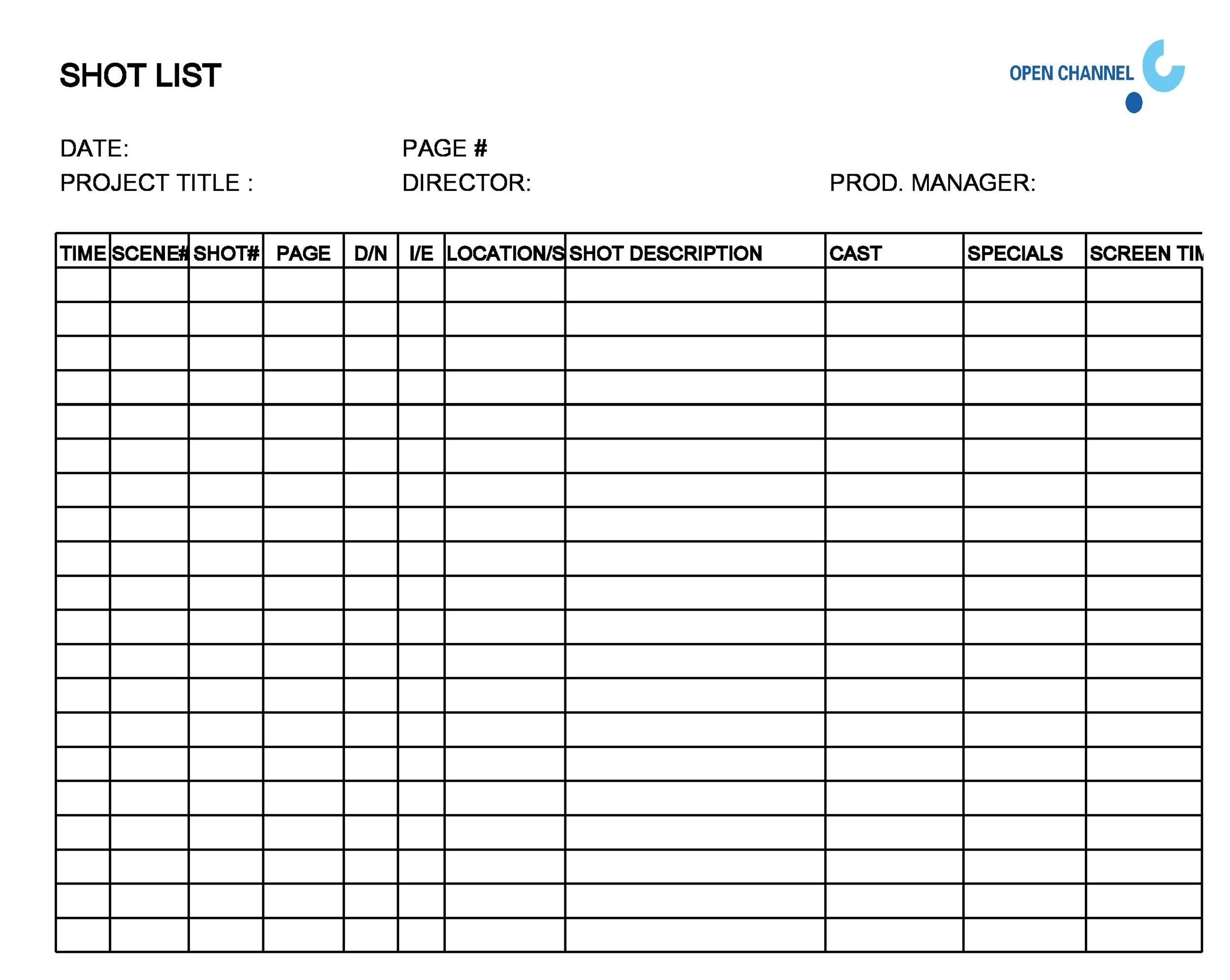 Shot List Template Best Of Document Template