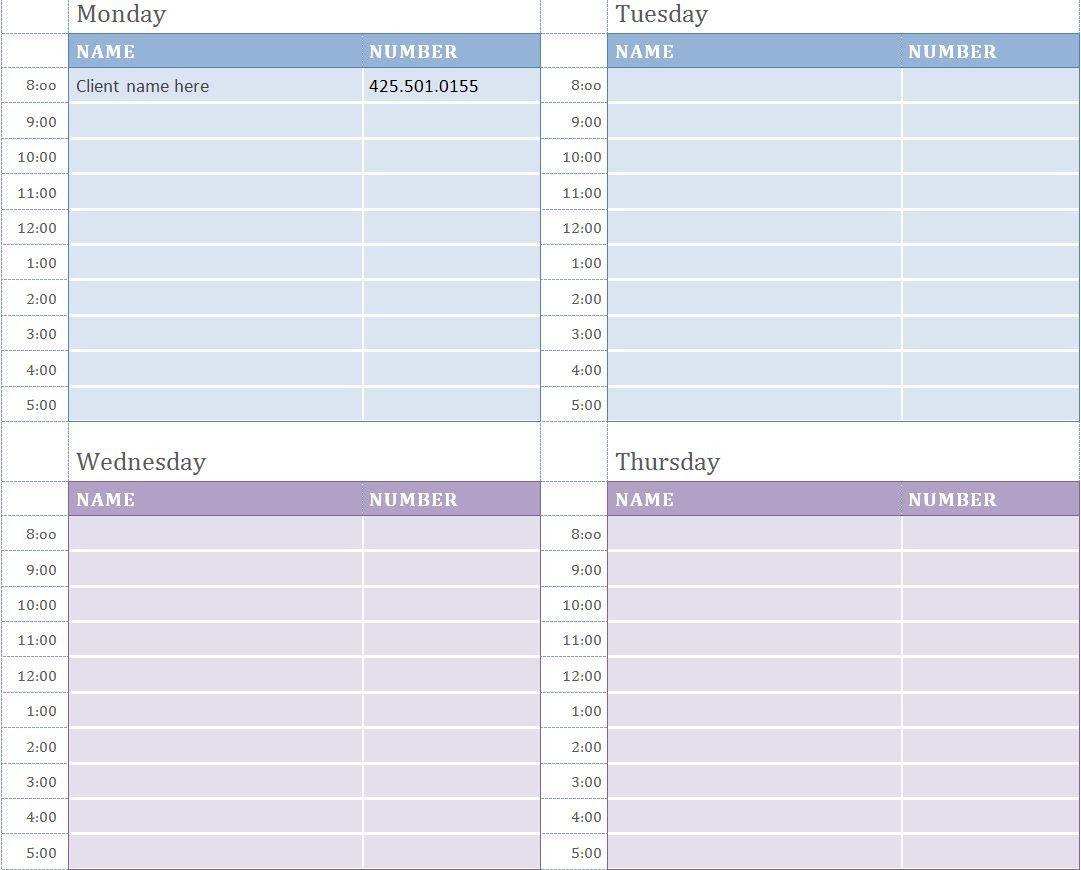 Editable free printable weekly appointment sheets sablyan