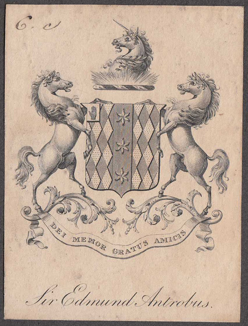 Bookplate of Sir Edmund Antrobus Bt.