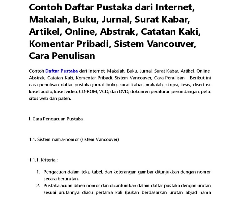 Cara Penulisan Daftar Pustaka Dari Makalah