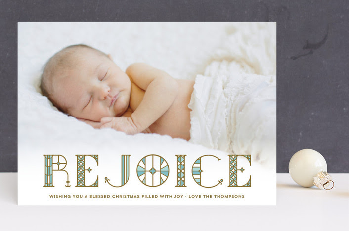 "Stainglass Rejoice" - Full-Bleed Photo, Modern Christmas Photo Cards in Robin's Egg by Coco and Ellie Design.