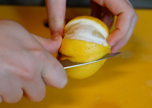 Removing the peel from a meyer lemon