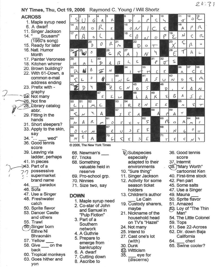 Rex Parker Does the NYT Crossword Puzzle: THURSDAY, Oct. 19, 2006