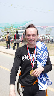 Portrait of Valery Svezhov after completing the 1km high wire walk across the Han river