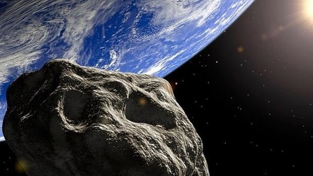 Representación de un asteroide acercándose a la Tierra