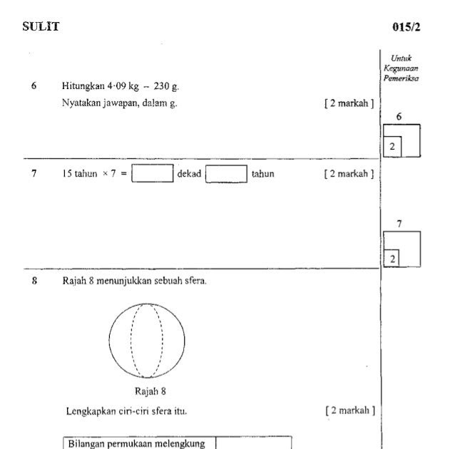 Contoh Kertas Soalan Matematik Tahun 3 Kssr  Contoh 408