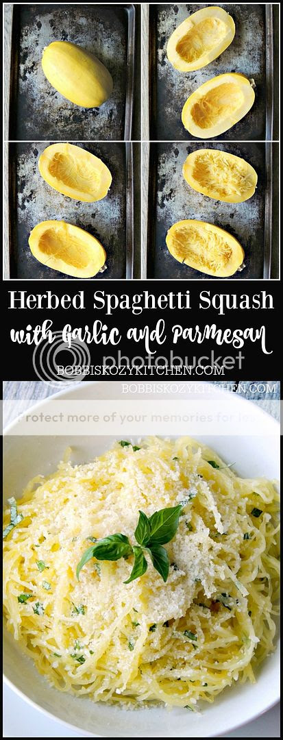 Herbed Spaghetti Squash with Garlic and Parmesan is a perfect side dish, or meatless Monday meal from www.bobbiskozykitchen.com