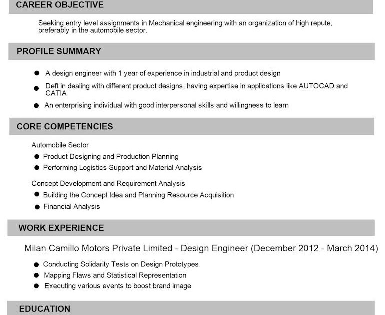 Summary About Fresher Mechanical Resume Templates For Mechanical 