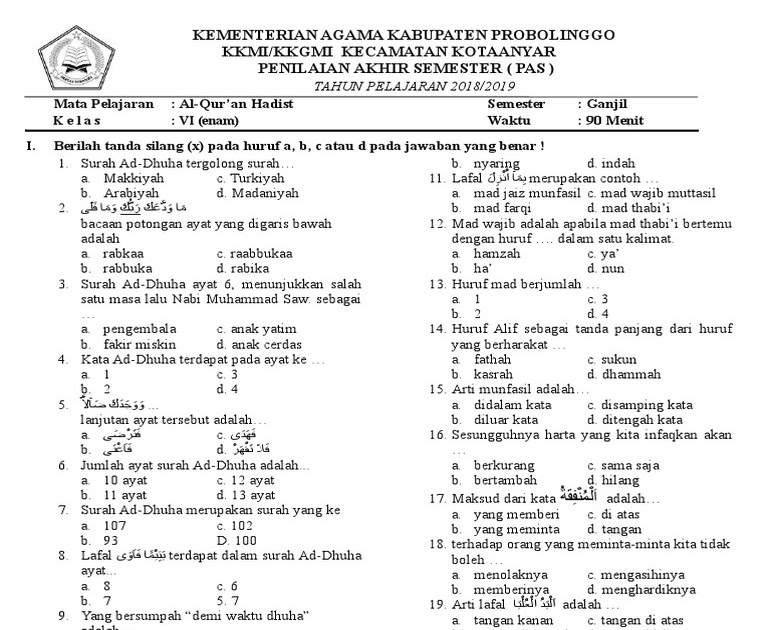 Soal Al Quran Hadis Online SOALNA