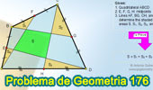 Problema de Geometría 176 (ESL): Cuadrilátero, Puntos medios de los lados, Suma de Áreas de Triángulos.