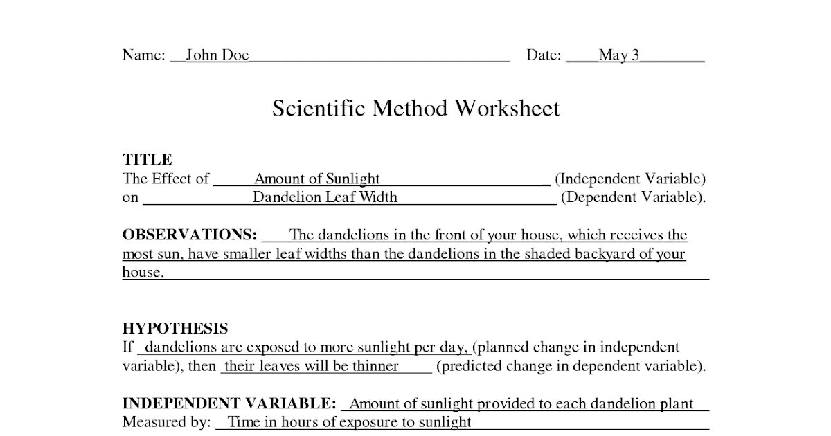 29 Experimental Design Worksheet Scientific Method Answer