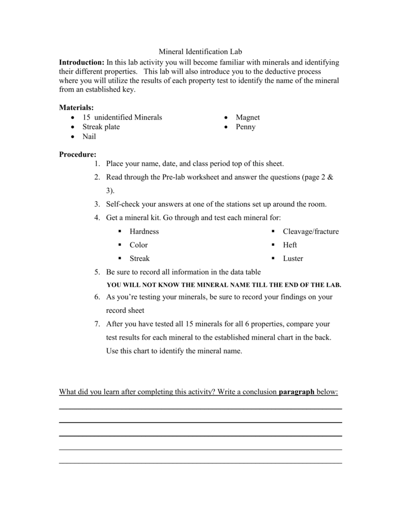 28 Mineral Identification Worksheet Answers - Worksheet Resource Plans