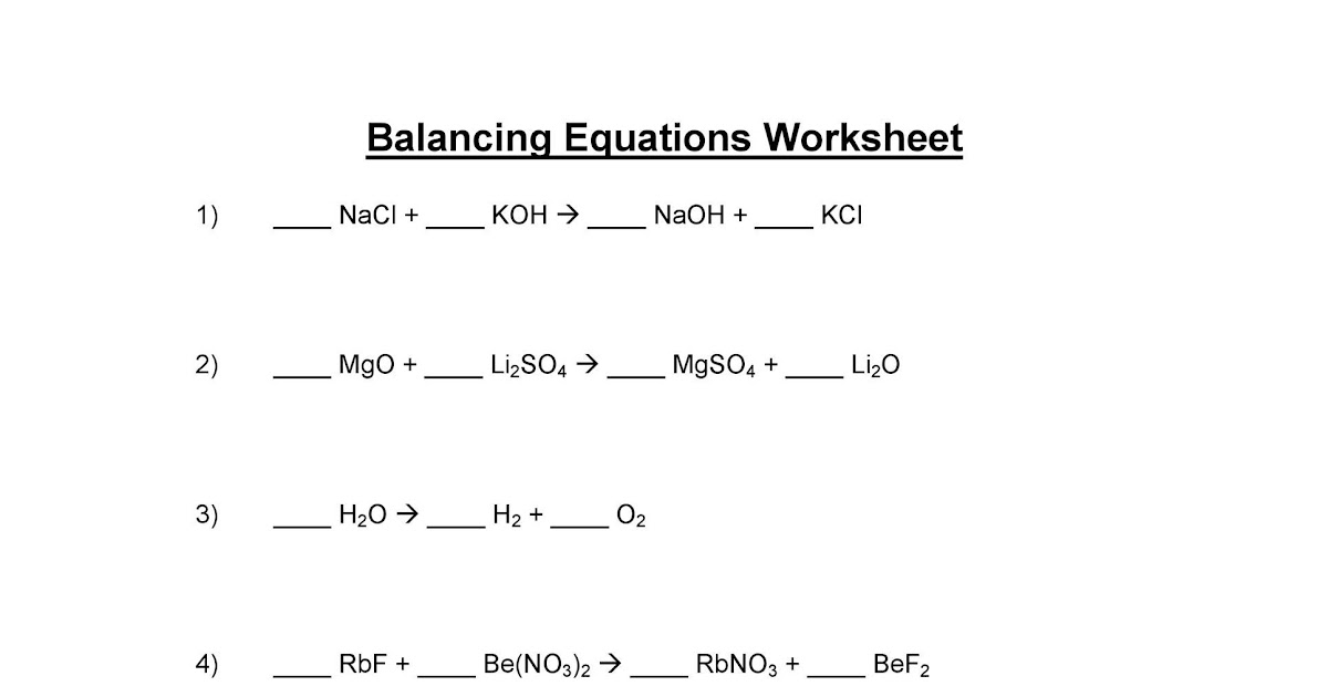 Chemistry Balancing Equations Worksheet Key : Balancing Chemical