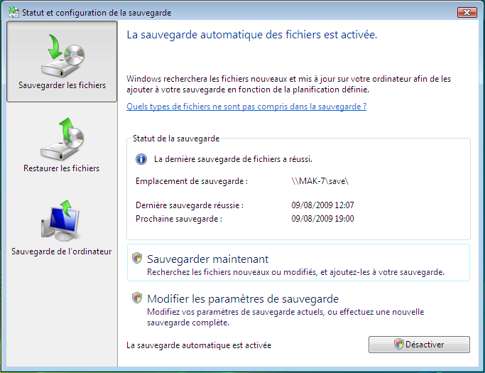 Tutoriel Centre Sauvegarde de Windows Vista/Seven