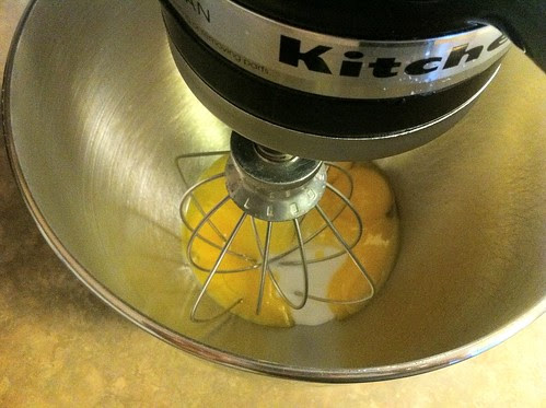 Yolks and Sugar in Mixer Bowl