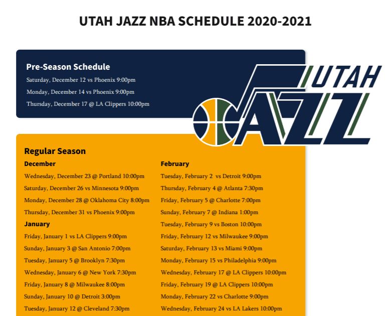 Utah Jazz Printable Schedule 2022 23 Utah Jazz Printable Schedule 2022-23 - Festival Schedule 2022