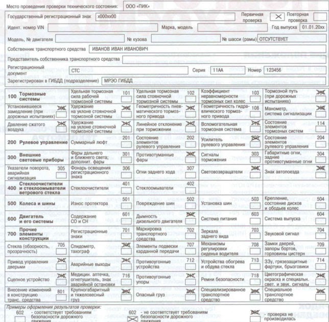 Карта диагностики автомобиля образец