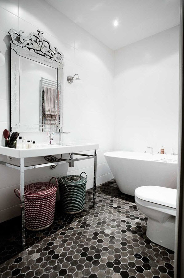 37 black and white hexagon bathroom floor tile ideas and ...
