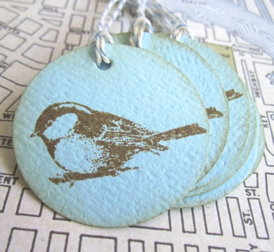 Vintage Chickadee Gift Tag for Party Favor in Blue