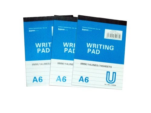 Folios & Organisers (UK): A6 WRITING PAD 8mm/14 lines/70 sheets 106 x 148mm