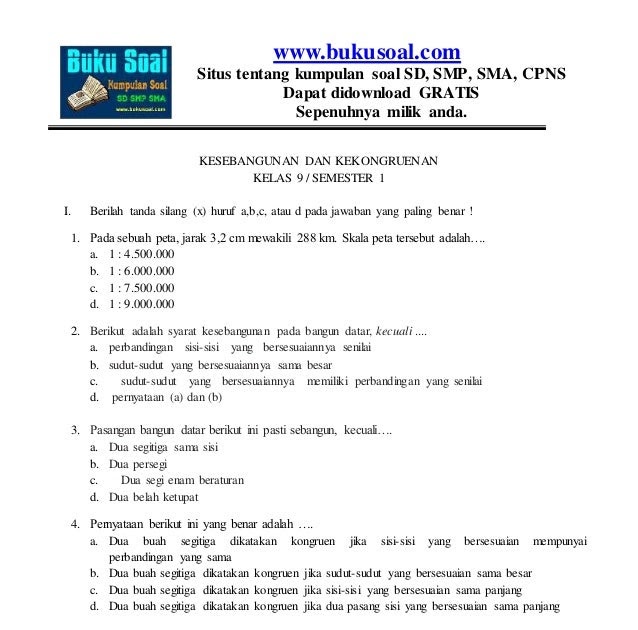 latihan soal matematika kesebangunan dan kekongruenan