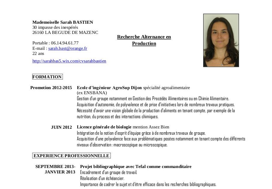 Exemple De Cv Pour Licence Professionnelle  Sample Resume