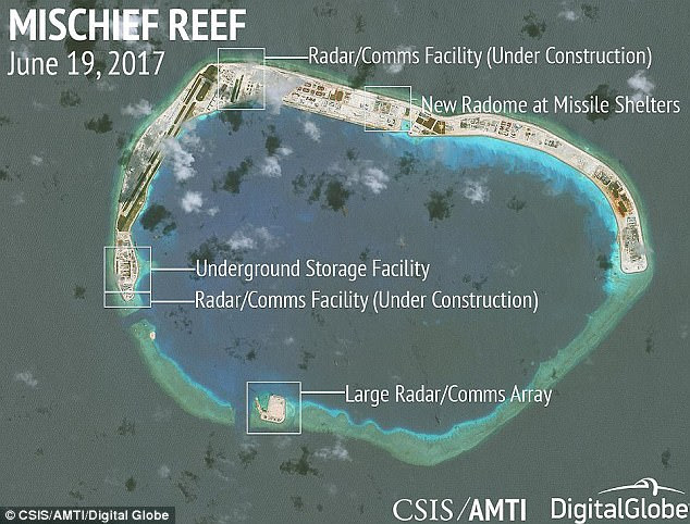 Pictures from June show how underground storage facilities, radars and shelters have been built on Mischief Reef