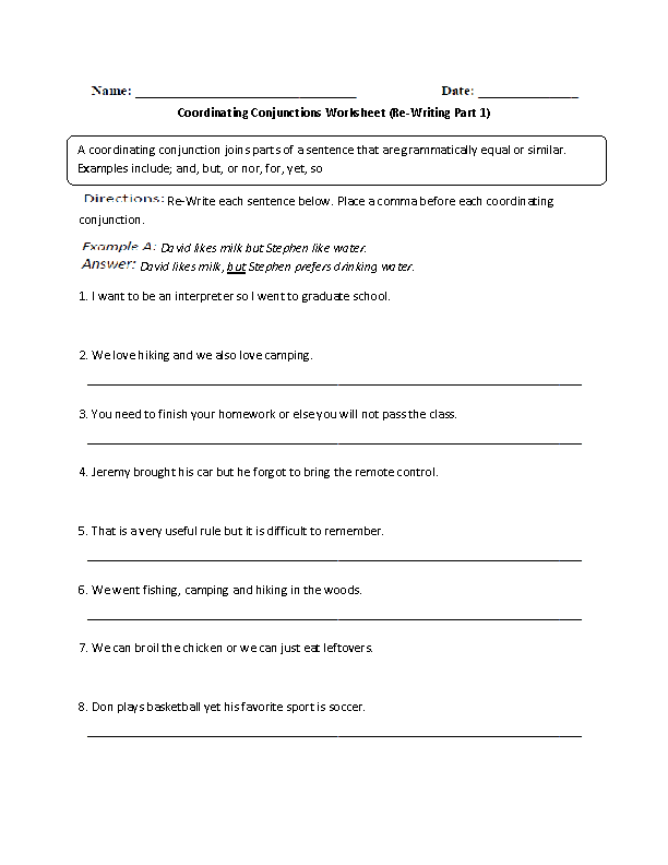 Conjunction Exercises For Class 3 With Answers Conjunction Exercises 