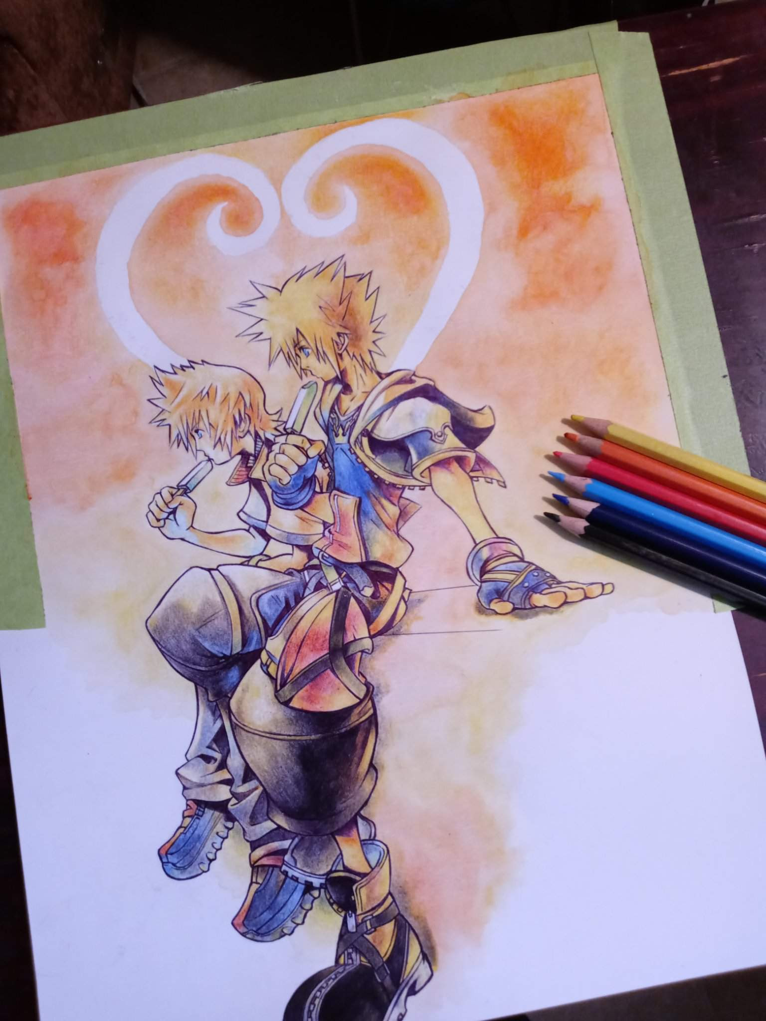 Kingdom Hearts Fan Art Sora And Roxas Eating Sea Salt Ice Cream Kingdom Hearts Ii Watercolor Paint Color Pencil Drawing Kingdom Hearts Amino