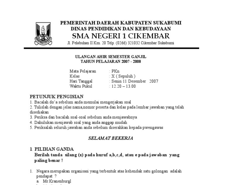 Contoh Soal Prohibition Pilihan Ganda - Contoh Soal Pelajaran